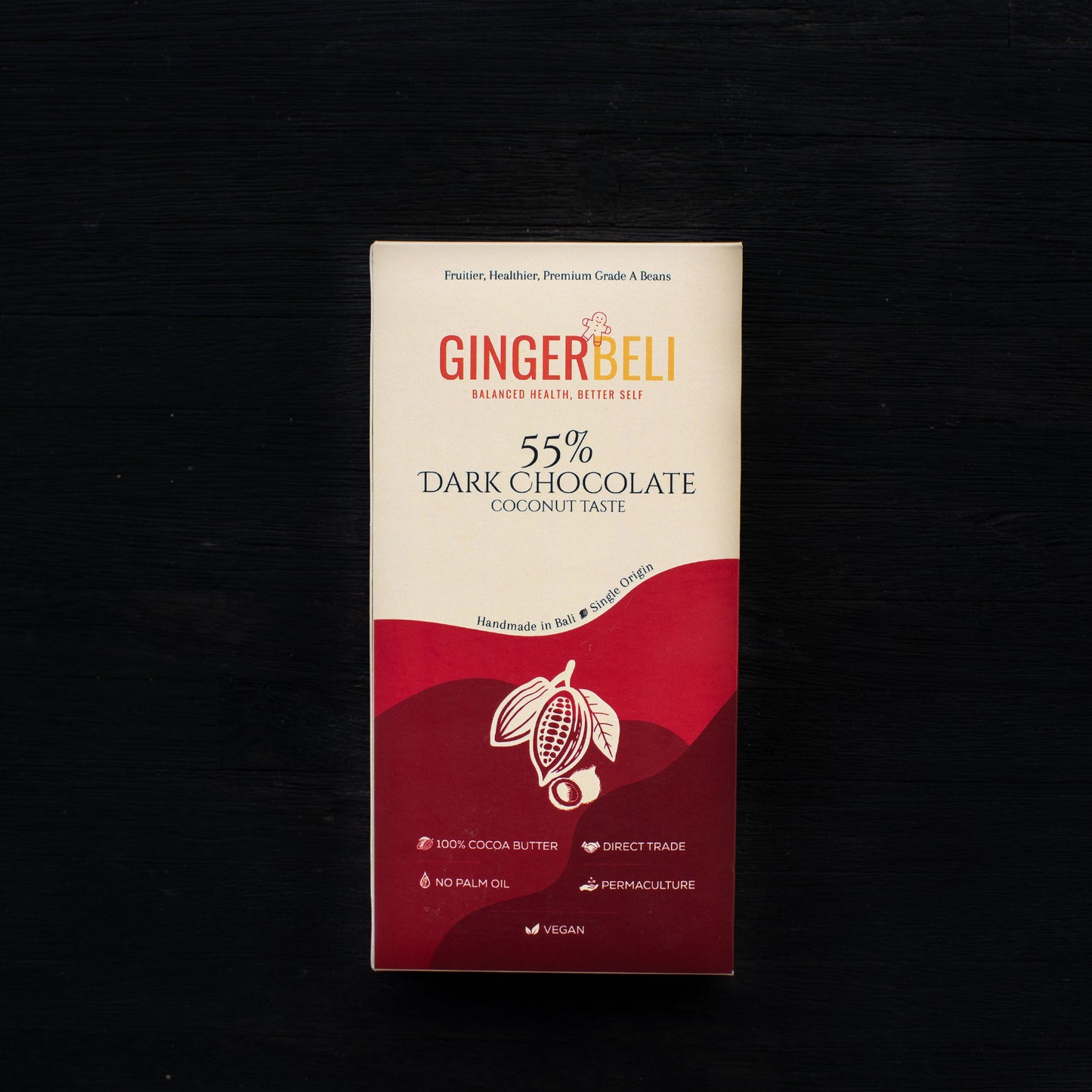 GINGERBELI 55 % Coconut Dark Organic Chocolate